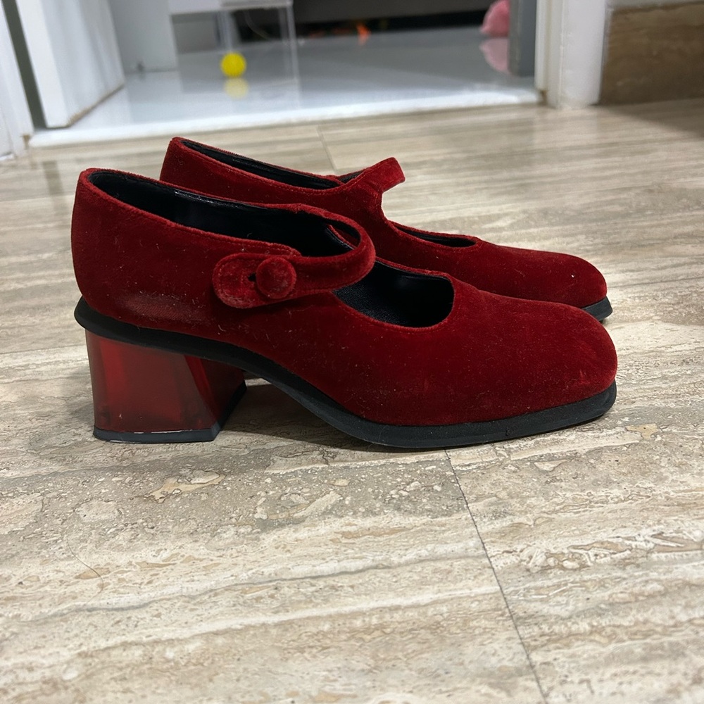 Vintage Red Velvet Mary Jane Heels